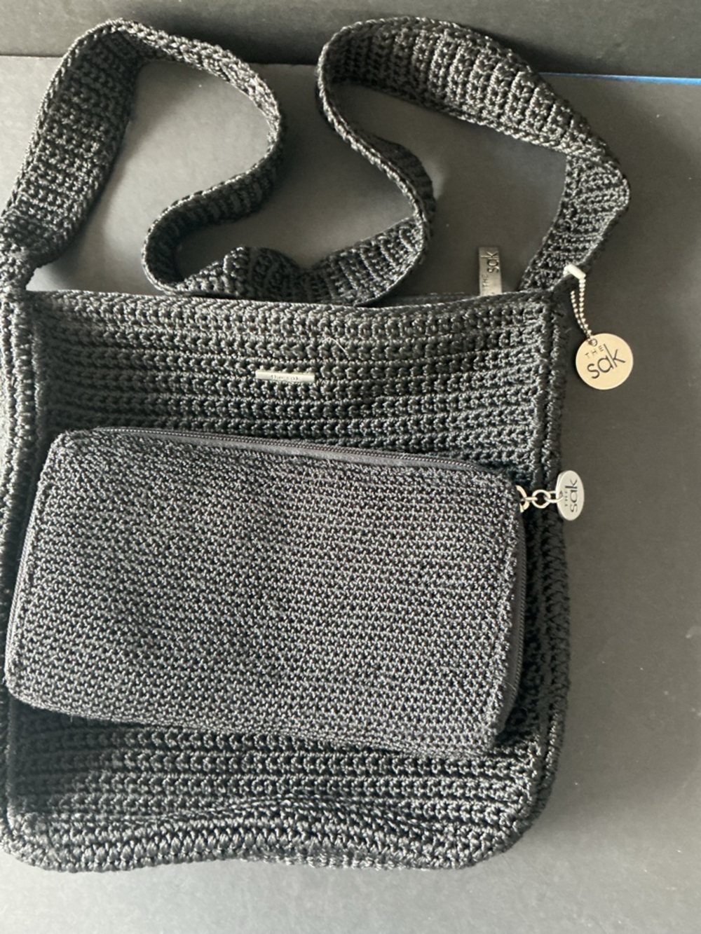 The Sak Black Crochet Crossbody Bag with Removable Pouch